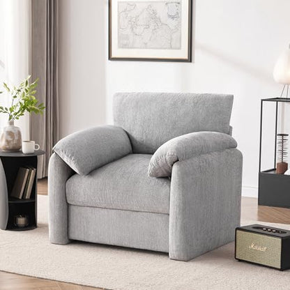 Howjoe Chenille Oversized Armchair, 38.6" Wide Accent Chairs for Living Room & Bedroom Modern Lounge Chair, Upholstered Mid-Century Reading Chair, Comfy Living Room Chair, Single Sofa Chair, Beige