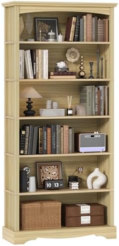 TVU 5-Tier Wooden Bookshelf, 31.5" W x 65" H ×9.9" D Bookshelf with Storage, Floor Standing Modern Style Display Bookcase for Living Room, Office, Study Room, Entryway, Brown