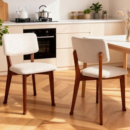 Wooden Dining Chairs Set of 2, Mid Century Modern Kitchen Chairs with Fabric Upholstered and Curved Backrest for Dining Room, Restaurant/Cafe, Walnut — Walnut / 2 (7)
