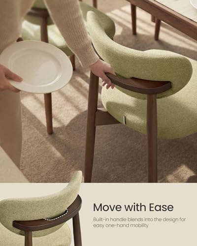 VASAGLE Wooden Dining Chairs Set of 2, Upholstered Kitchen Chairs with Solid Wood Legs, Ergonomic Curved Backrest, Built-in Handle, Mid Century Modern, for Kitchen Dining Vanity, Sage Green