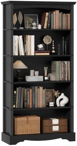 TVU 5-Tier Wooden Bookshelf, 31.5" W x 65" H ×9.9" D Bookshelf with Storage, Floor Standing Modern Style Display Bookcase for Living Room, Office, Study Room, Entryway, Brown
