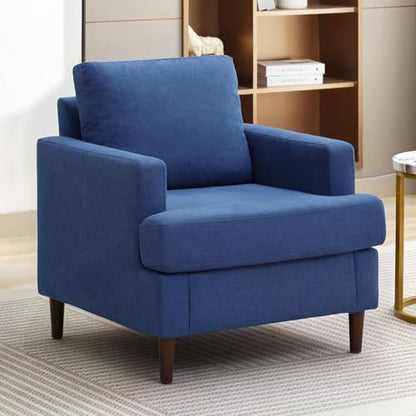 Weture Mid-Century Accent Chair,Modern Linen Fabric Armchair for Living Room,Comfy Upholstered Reading Accent Chairs for Bedroom,Single Sofa Chair with Wood Legs (Beige, 1 Pack)