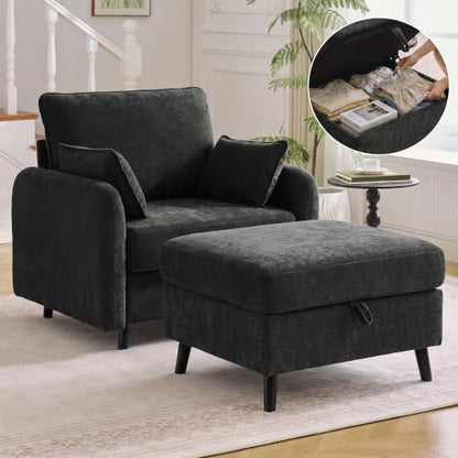 41" Oversized Accent Chair with Storage, Single Sofa for Living Room Beige | Modern Accent Chairs with Storage, Deep Seat Armchair Upholstered Comfy Reading Chair for Living Room, Bedroom, Chenille
