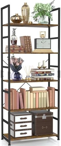 NUMENN 5 Tier Bookshelf, Tall Bookcase Shelf Storage Organizer, Modern Book Shelf for Bedroom, Living Room and Home Office, Vintage