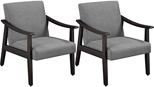Yaheetech Faux Leather Accent Chair, Mid-Century Modern Armchair with Solid Wood Legs, Reading Leisure Chair with High Back for Living Room Bedroom Waiting Room, Set of 2, Brown