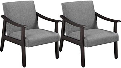 Yaheetech Faux Leather Accent Chair, Mid-Century Modern Armchair with Solid Wood Legs, Reading Leisure Chair with High Back for Living Room Bedroom Waiting Room, Set of 2, Brown