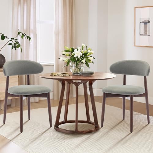 COLAMY Wooden Dining Chairs Set of 4, Modern Fabric Upholstered Kitchen Side Chairs, Farmhouse Dining Room Chair with Foot Pegs, Beige