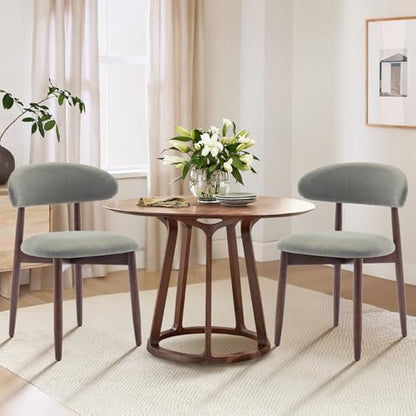 COLAMY Wooden Dining Chairs Set of 4, Modern Fabric Upholstered Kitchen Side Chairs, Farmhouse Dining Room Chair with Foot Pegs, Beige