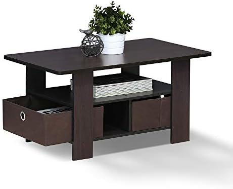 Furinno Coffee Table with Bins, Espresso/Brown