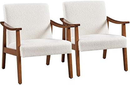 Yaheetech Faux Leather Accent Chair, Mid-Century Modern Armchair with Solid Wood Legs, Reading Leisure Chair with High Back for Living Room Bedroom Waiting Room, Set of 2, Brown