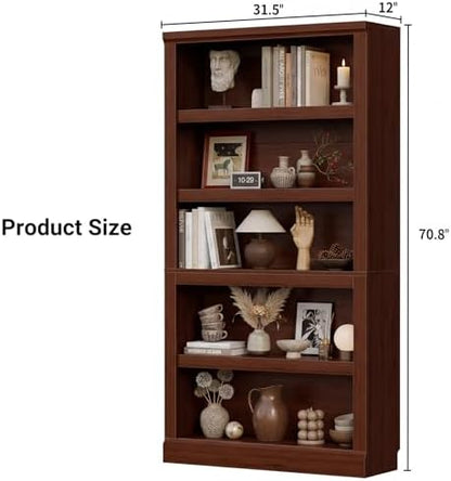 Unikito Bookshelf, 5 Tier Book Shelf, 71 Inch Tall Bookcase with Adjustable Shelves, Open Storage Book Case Organizer, Freestanding Display Shelf Stand for Living Room, Home Office, Bedroom, Cherry