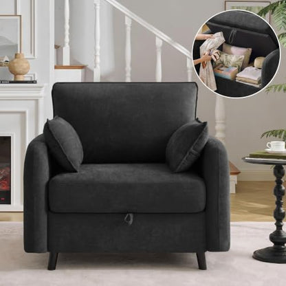 41" Oversized Accent Chair with Storage, Single Sofa for Living Room Beige | Modern Accent Chairs with Storage, Deep Seat Armchair Upholstered Comfy Reading Chair for Living Room, Bedroom, Chenille