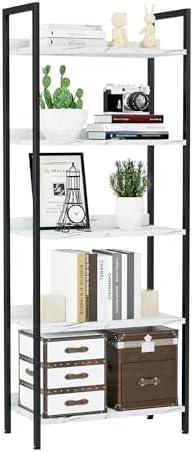 NUMENN Bookshelf, 5 Tier Bookshelves, Home Office Bookcase Shelf Storage Organizer, Free Standing Storage Shelving Unit for Bedroom, Living Room and Home Office, Vintage — 5 Tier(Wide) / White Marble (2)