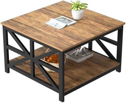 GreenForest Round Corners Coffee Table for Living Room | Rustic Style Center Table with Storage Shelf,39 Inch Space Saving Sofa Table,Easy Assembly,Gray Wash