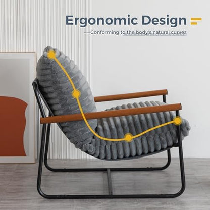 MAXYOYO Accent Chair, Sherpa Arm Chair for Living Room, Mid Century Modern Accent Chairs, Boucle Reading Bedroom Chair, Teddy Armchair, Wooden Arms Metal Frame