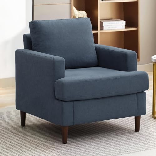 Weture Mid-Century Accent Chair,Modern Linen Fabric Armchair for Living Room,Comfy Upholstered Reading Accent Chairs for Bedroom,Single Sofa Chair with Wood Legs (Beige, 1 Pack)