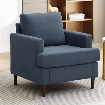 Weture Mid-Century Accent Chair,Modern Linen Fabric Armchair for Living Room,Comfy Upholstered Reading Accent Chairs for Bedroom,Single Sofa Chair with Wood Legs (Beige, 1 Pack)