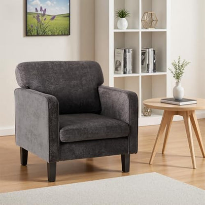 DUMOS Dark Grey Modern Accent Chairs for Living Room, Corner Chairs for Adults, Reading Armchair with Armrest and Backrest, Comfy Lounge Seating for Bedroom Reception Waiting Room