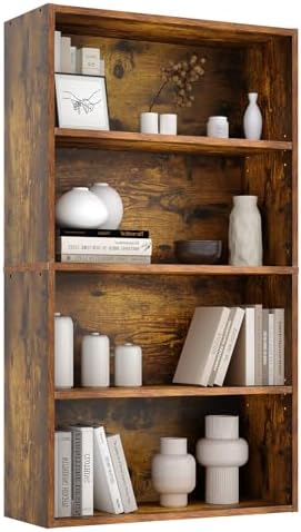 Sweetcrispy 5 Shelf Bookcase Open Display Bookshelf Storage Organizer | 53 Inches Tall Book Shelf Floor Standing Corner Unit, Living Room, Home Office, Kitchen, Bedroom, Rustic Brown Wood