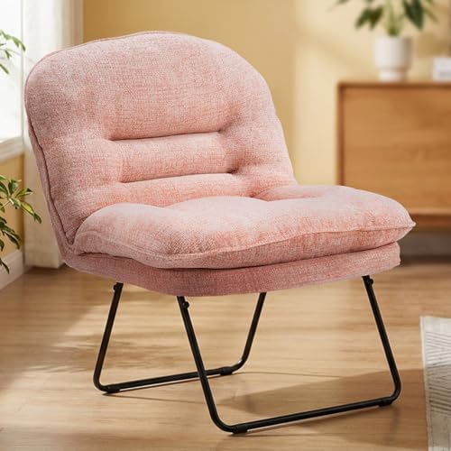 DUMOS Comfy Saucer Chair, Faux Fur Lounge Seasting XL Circle Chair for Bedroom, Dorm & Gaming, Foldable Fashion Accent Seat for Small Spaces, Folding Moon/Mushroom/Round Oversized Style,White — New Pink-polyester / Round-28 x 31 Inches (2)