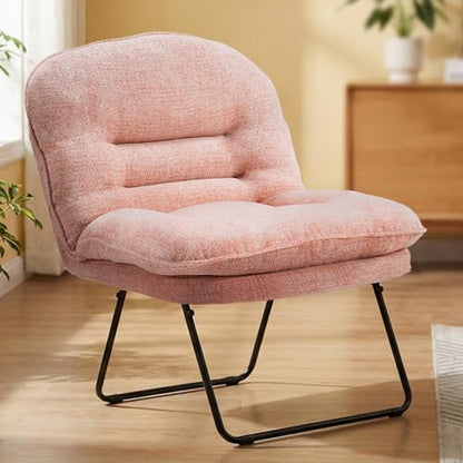 DUMOS Comfy Saucer Chair, Faux Fur Lounge Seasting XL Circle Chair for Bedroom, Dorm & Gaming, Foldable Fashion Accent Seat for Small Spaces, Folding Moon/Mushroom/Round Oversized Style,White — New Pink-polyester / Round-28 x 31 Inches (2)