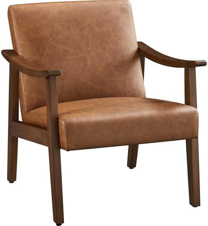 Yaheetech Corduroy Accent Chair, Mid-Century Modern Armchair with Solid Wood Legs, Reading Leisure Chair with High Back for Living Room Bedroom Waiting Room Dark Green
