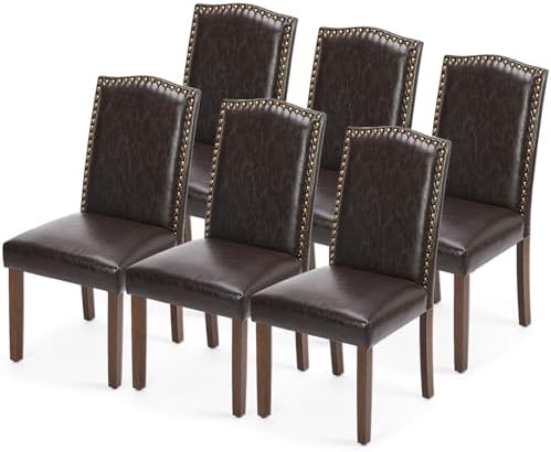 DUMOS Dining Chairs Set of 4, Modern PU Leather Kitchen Table Chairs | Wooden Legs, Padded Seat, Armless, Dining Room, Living Room, Restaurant, Brown