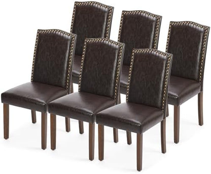 DUMOS Dining Chairs Set of 4, Modern PU Leather Kitchen Table Chairs | Wooden Legs, Padded Seat, Armless, Dining Room, Living Room, Restaurant, Brown