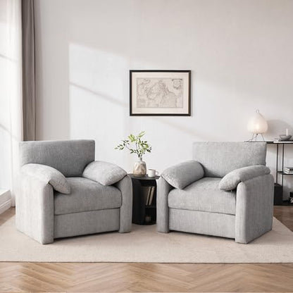 Howjoe Chenille Oversized Armchair, 38.6" Wide Accent Chairs for Living Room & Bedroom Modern Lounge Chair, Upholstered Mid-Century Reading Chair, Comfy Living Room Chair, Single Sofa Chair, Beige — Lightgray / 1 Pack (2)