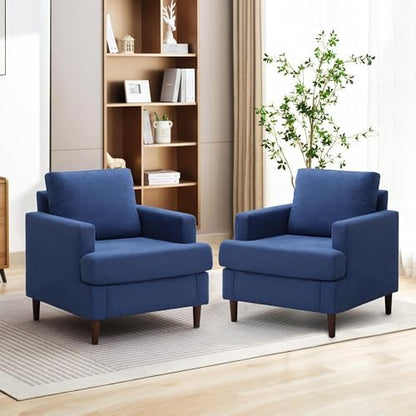 Weture Mid-Century Accent Chair,Modern Linen Fabric Armchair for Living Room,Comfy Upholstered Reading Accent Chairs for Bedroom,Single Sofa Chair with Wood Legs (Beige, 1 Pack)