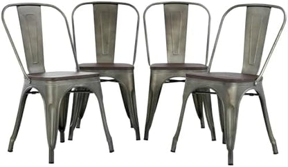 FDW | Metal Dining Chairs | Set of 4 | Black | Stackable Tolix Side Chairs with Backrest | Scratch-Resistant | Non-Slip Feet | Indoor/Outdoor Use | 330 lbs Capacity | for Kitchen & Restaurant — Bronze / Steel Seat (2)