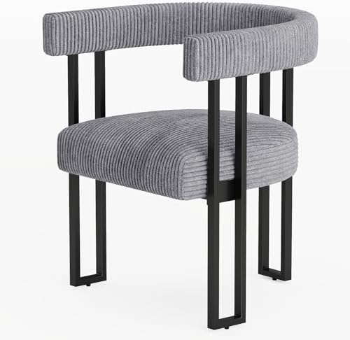 VIRRMO Boucle Dining Chair Set of 4 Corduroy Upholstered Dining Room Chairs Kitchen Chairs with Metal Legs Mid Century Modern Chair for Dining Room, Kitchen (Cream, 4) — Grey / 2 (2)