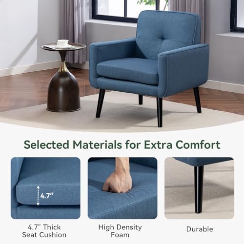 Vogue Furniture Direct Mid Century Accent Chair, Fabric Modern Chair with Wooden Frame, Cozy Armchair Reading Chair with Comfy Back for Apartment, Living Room, Bedroom, Small Space, Corner, Blue