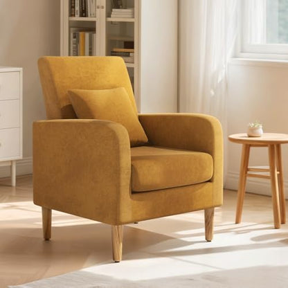 Magshion Accent Chair for Living Room, Comfy Mid-Century Reading Chair for Bedroom, Upholstered Linen Fabric Armchair Single Sofa with Back Pillow & Wood Legs, 300 lbs Capacity, Yellow — Yellow (10)