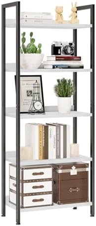 NUMENN Bookshelf, 5 Tier Bookshelves, Home Office Bookcase Shelf Storage Organizer, Free Standing Storage Shelving Unit for Bedroom, Living Room and Home Office, Vintage — 5 Tier(Wide) / White&black (2)