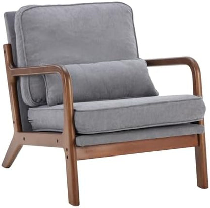 DUMOS Mid Century Modern Accent Chair, Armchair with Lumbar Pillow and Waist Cushion, Solid Wood Frame Lounge Chair for Living Room, Bedroom, Reading Nook, Small Apartment Corner, Ivory White