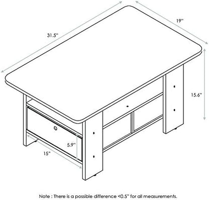 Furinno Coffee Table with Bins, Espresso/Brown