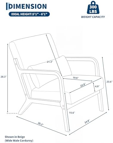 Garvee Mid-Century Chenille Accent Chair, Cozy Reading Chair, Modern Lounge Armchair with Lumbar Pillow, Solid Wood Frame, for Living Room, Bedroom, Office, Beige