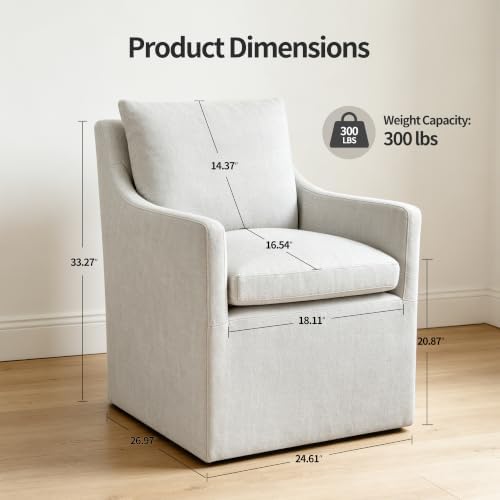 DUHOME Upholstered Dining Chair Set of 2 360 Swivel Linen Accent Armchair | Pre-Assembled Modern Rolling Armchair with Silent Casters, Beige Linen Accent Chair for Dining Room Living Room Bedroom
