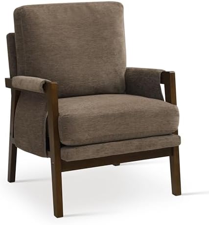 RNKSFX Cream Accent Chair for Bedroom & Living Room, Mid Century Modern Accent Arm Chair, Upholstered Anthropologie Accent Chair with Solid Wood Frame, Fabric — 1 / Dark Brown (2)