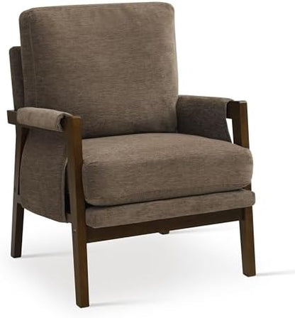 RNKSFX Cream Accent Chair for Bedroom & Living Room, Mid Century Modern Accent Arm Chair, Upholstered Anthropologie Accent Chair with Solid Wood Frame, Fabric — 1 / Dark Brown (2)