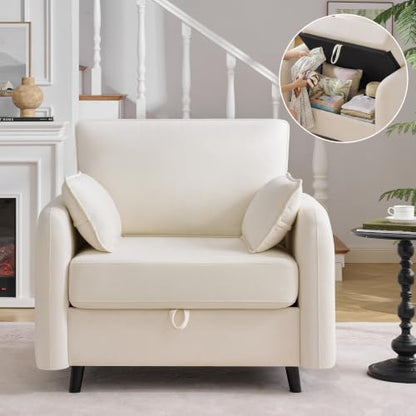 41" Oversized Accent Chair with Storage, Single Sofa for Living Room Beige | Modern Accent Chairs with Storage, Deep Seat Armchair Upholstered Comfy Reading Chair for Living Room, Bedroom, Chenille