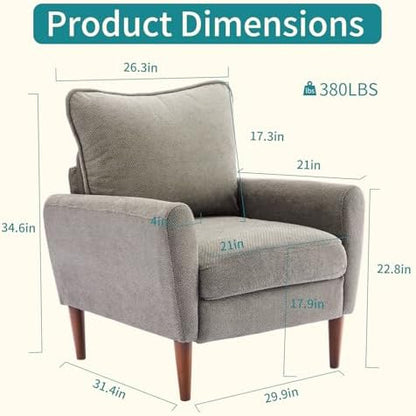 OLIXIS Comfy Accent Chair for Living Room Bedroom and Waiting Room, Upholstered Mid-Century Reading Chair with Pillow and Solid Wood Legs, Wide Singe Modern Lounge Sofa, Gray
