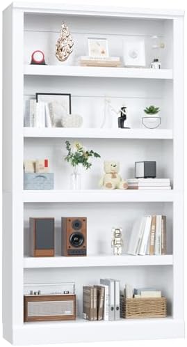 Unikito Bookshelf, 5 Tier Book Shelf, 71 Inch Tall Bookcase with Adjustable Shelves, Open Storage Book Case Organizer, Freestanding Display Shelf Stand for Living Room, Home Office, Bedroom, Cherry — 10-tier / White (2)