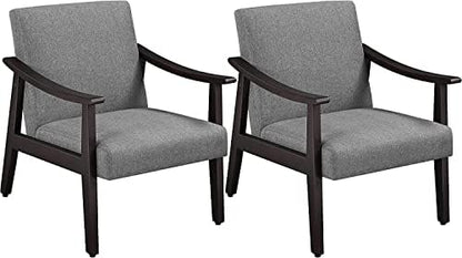 Yaheetech Faux Leather Accent Chair, Mid-Century Modern Armchair with Solid Wood Legs, Reading Leisure Chair with High Back for Living Room Bedroom Waiting Room, Set of 2, Brown — Grey / Linen (2)