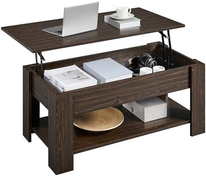 Yaheetech Wooden Coffee Table, Lift Top Coffee Table with Large Hidden Storage Shelf, Lift Tabletop Dining Tables for Living Room, Home Small Space, 38.6in, Black — Espresso / 38.6 inches (2)