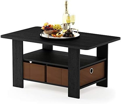 Furinno Coffee Table with Bins, Espresso/Brown