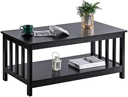 ChooChoo Mission Coffee Table, Black Wood Living Room Table with Shelf, 40 Black