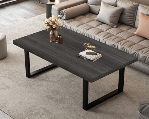 IBF Rustic Coffee Table, Industrial Simple Wooden Living Room Table, Modern Minimalist Farmhouse Rectangle Center Table, Wood and Metal Vintage Tea Coffee Table for Home Bedroom, Rustic Brown, 39 Inch — Dark Gray Oak / 39 inch (2)