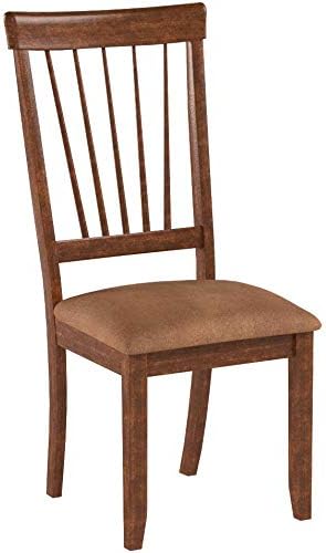 Signature Design by Ashley Berringer | Spindle Back 18" Dining Chairs (Set of 2) – Rustic Light Brown with Upholstered Cushioned Seat — Light Brown (8)